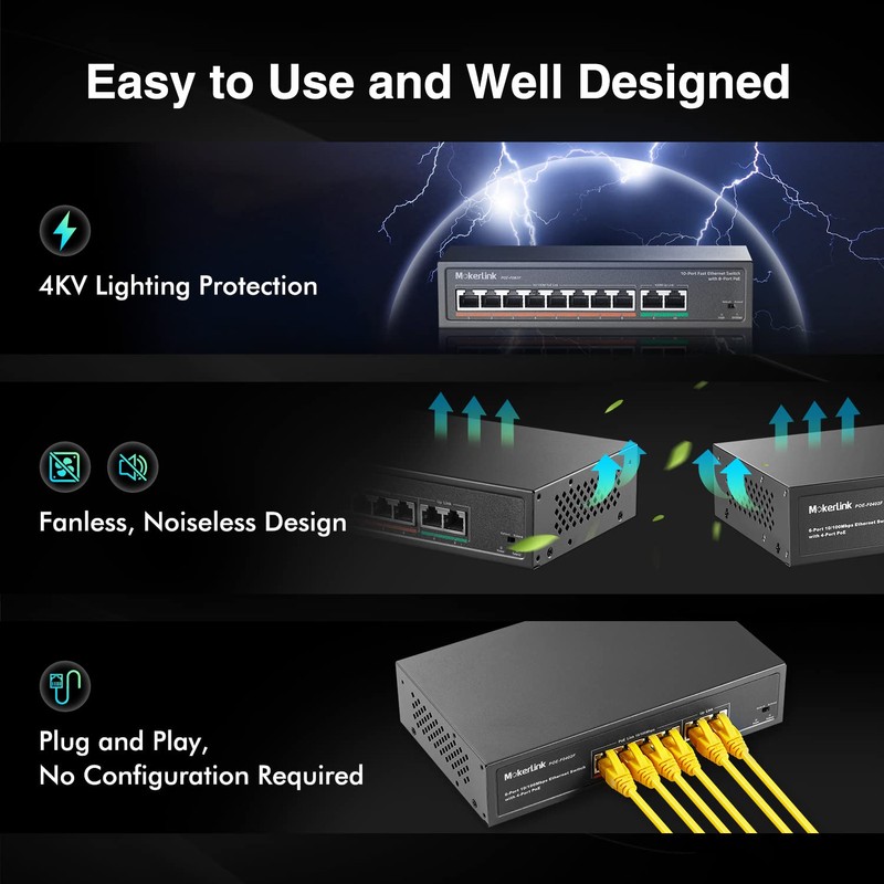 MokerLink 10 Port PoE Switch with 8 Port PoE+, 2