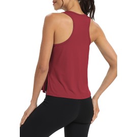 Bestisun Sleeveless Exercise Running Sports Clothing Dance Yoga Workout Tank Tops Active Tennis Shirts Wine Red S