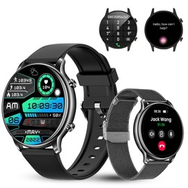 LUNIQUESHOP LSWATCH Men's Smartwatch with Phone Function 1.6 Inch HD Temperature, Blood Oxygen, Voltage Heart Rate Pedometer Heart Rate Monitor Sleep Monitor SPO2, 2 Wristbands iOS Android Black