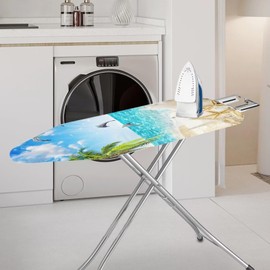 KUIFORTI Beach Theme Ironing Board Cover,Beach Starfish Ironing Board Cover Dust Cover Heat Reflective Padded Table Topper Cap Washble Iron Board Cover Replacement Accessories