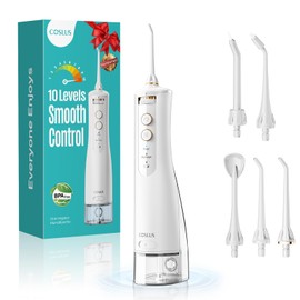 COSLUS Portable Water Flosser for Teeth: 10 Pressure Settings Professional Water Dental Pick for Orthodontic, Braces & Sensitive Gums - Cordless for Travel Use, for Adults Teens, BPA-Free, E40