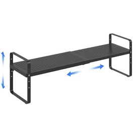 Expandable Cabinet Shelf Organizer Adjustable Metal Spice Rack Stackable Freestanding Counter Storage Shelves for Kitchen Cabinet Under Sink Office Desk (Black - 1Pack - L16.5-27'' * W8'' * H9.6'')