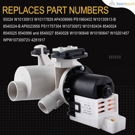 W10130913 Washer Drain Pump by Seentech - Compatible with Whirlpool Kenmore washer - Replaces part number: W10730972 8540024 W10130913 W10117829 AP4308966 PS1960402 W10183434