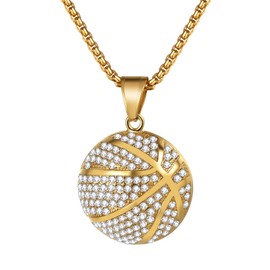 Flongo Basketball Pendant Necklace for Men: 18K Gold Plated Stainless Steel Necklace Hip Hop Chunky Chain Basketball Necklace Jewelry Gift for Basketball Lover
