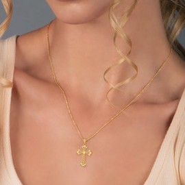 Diamond2Deal 14k Yellow Gold Diamond-cut Polished Filigree Hearts Cross Pendant for Women