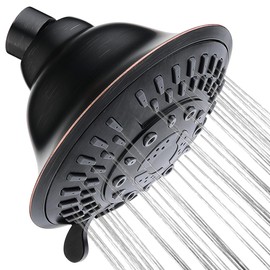 BRIGHT SHOWERS High Pressure Rain Shower Head, Fixed Shower Head with 5 Spray Settings, Adjustable Angle and Anti-Clog Nozzles, Oil Rubbed Bronze