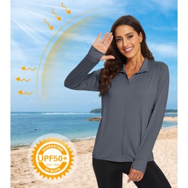 MAGCOMSEN Lightweight Jacket for Women Long Sleeve UPF 50+ Sun Protection Shirts Hiking Running Workout Shirts Grey 2XL