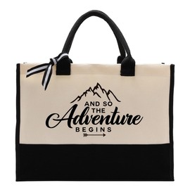Canvas Bag Gift, Cotton Canvas Tote Bag, Inspirational Gift, Canvas Tote Bags for Women, Womens Weekend Bag, Reusable Grocery Bags for Picnic Shopping Holiday Camping, And So the Adventure Begins