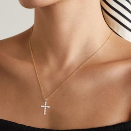 GAVU Women's Gold-Plated 925 Sterling Silver CZ Paved Cross Pendant Necklace, Sterling Silver, Cubic Zirconia