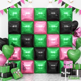 Black Pink Green Double Sided Square Foil Balloons Wall, 19 inch Chrome Foil Balloons Tunnel Arch Kit for Girls Princess Witch Theme Birthday Party Background Decorations Supplies