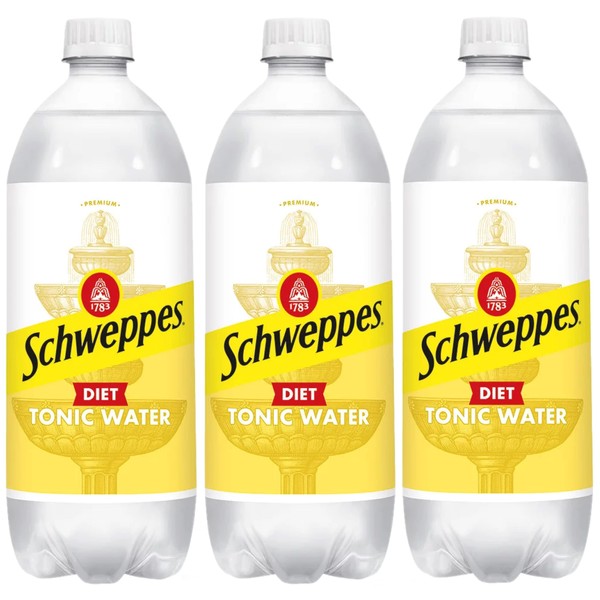 Schweppes Diet Tonic Water, 1 Liter Bottles, Pack of 3