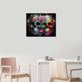 Paint by Numbers for Adults Skull Face with Colorful Sugar Skulls and Flowers Paint by Numbers for Adults Beginners, Acrylic Simple Paint by Number Canvas Decoration (16x20 in)