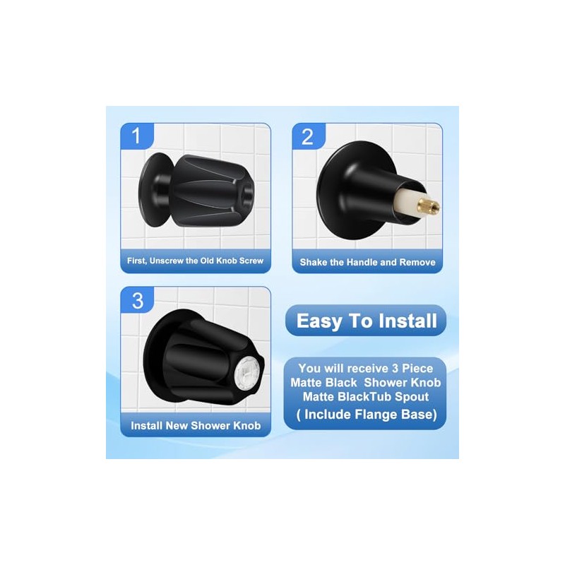 Matte Black Bath Tub Spout Shower Trim Kit, with 3