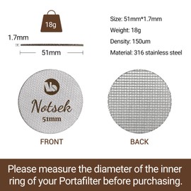 NOTSEK Puck Screen 51 mm, Espresso Strainer for Portafilter, with Acrylic Storage Box, 1.7 mm Thickness 150 μm, 316L Stainless Steel, Reusable Puck Filter, Coffee Portafilter Lower Shower Strainer