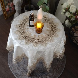 ARTABLE Lace Small Table Cloth Fall Christmas Macrame Tablecloth Table Topper for Thanksgiving Outdoor Farmhouse Rustic Kitchen Party Birthday Picnic (Light Brown, 39 Inch Round)