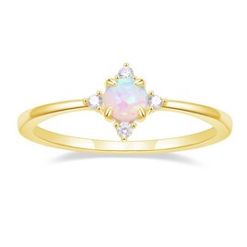 SHINYSO 14K Gold Plated Wedding Bands for Women Thin Stackable Rings Opal Dainty Cubic Zirconia CZ Promise Engagement Ring Size 4-10 (Gold,Size 7)