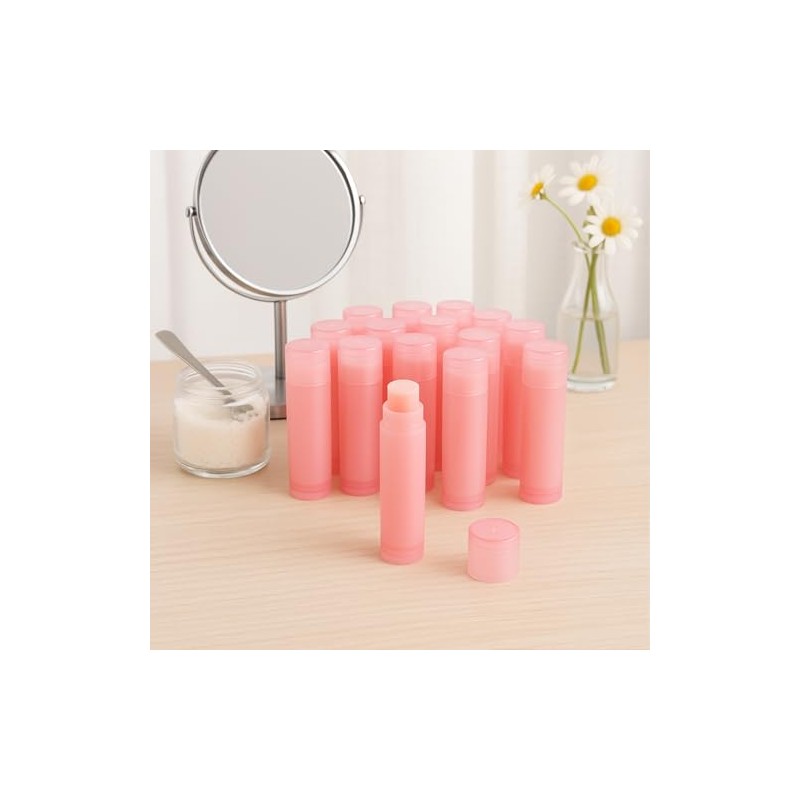50 tubos de bálsamo labial vacíos de plástico rosa recargables