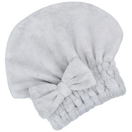 MAYOUTH Microfiber Hair Drying Towels for Kids Head wrap with Bow-Knot Shower Cap Hair Turban hairWrap Bath Cap for Curly Long & Wet Hair Gift for Little Girls, Kids Shower Cap (Light Grey)