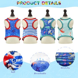 Vehomy 4-Pack Dog Summer Shirt Soft Cotton Cat Sleeveless Shirts Pet Stripe Tshirt Tank Tops Vests with Sea Fish Patterns Kitten Puppy Summer Clothes for Small Medium Dogs XS