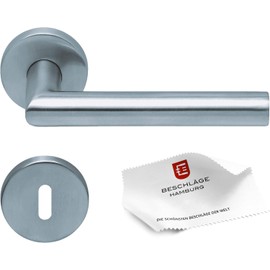 Beschläge Hamburg: Amsterdam Form 1106 Door Handle with Deadlock Rosettes for Room Doors - Handle Set / Door Handle for Interior Doors, 54 mm Round Brushed Stainless Steel