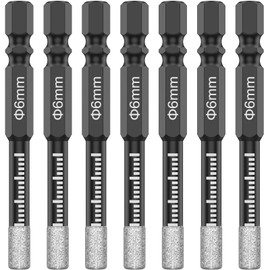 7 PCS 1/4"(6mm) Dry Diamond Drill Bits Set, Porcelain Tile Drill Bits Set with Hex Shank, Diamond Drill Bits for Porcelain Granite Tile Glass Ceramics Marble