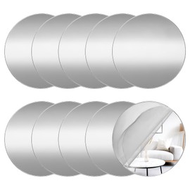 Eldraqth 10Pcs Mini Size Round Mirror 4 inch Acrylic Round Mirror Tiles Frameless Mirrors Tiles Self Adhesive Mirrors Stickers for Wall Bedroom Home Decor, Small Plates Trays for Candles Centerpieces