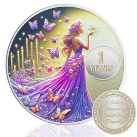 1 Year Sobriety Coin Gifts | Purple Butterfly Fairy AA Coin - HA AA Chip Medallion for Women with Grace Dignity | Narcotics Alcoholics Anonymous Gifts for Anniversary Year of Women in Recovery