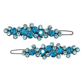 Pair of Barrettes, Snap-on Clip for Thin Hair GL86650-GL22aqua marine