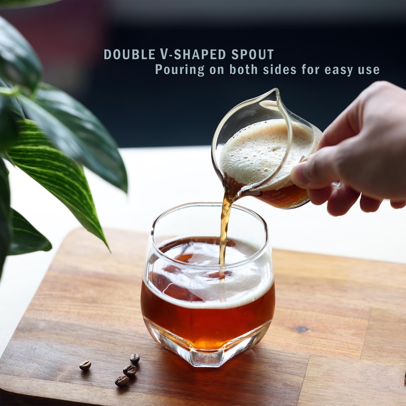2packs 3oz Espresso Shot Glass Double Spouts, Measuring Triple Pitcher