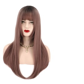 Baluue Long Straight Hair Wig Bangs Heat Resistant Synthetic Hair Fashionable Wig Cover for Women for Parties and Cosplay