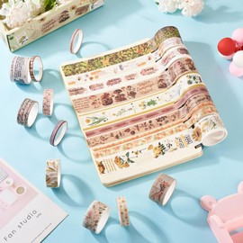 Sparkeads 20 Rolls Washi Tape Set Colored Masking Tape Forest Flower Mushroom Letter Retro Decorative Adhesive Sticker for Scrapbooking Bullet Journals Present Wrapping DIY Crafts Book Planner(Tan)
