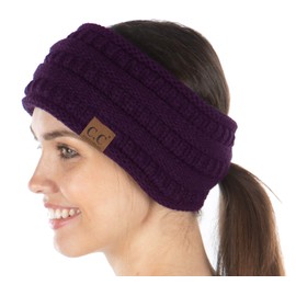 Funky Junque Exclusives Women's Cold Weather Headband, Fleece-Lined Knit Ear Warmer, Covers Ears, Ponytail Opening