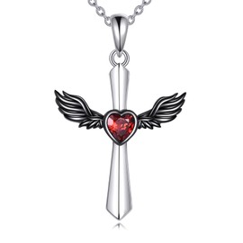 UCADRIT Cross Wings Necklace Sterling Silver Angel Wings Necklace Guardian Angel Wings Jewelry Gifts for Women