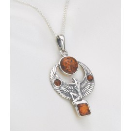 Vessel New Sterling Silver Baltic Amber Egyptian Goddess Isis Pendant Necklace