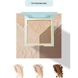 3D Highlighter & Contour Palette - Schimmerndes und mattes Puder für Gesichtskulptur, Nasenkontur, Rötungen und Bronze - All-in-One-Make-up-Palette (01# Schokoladenmilch)