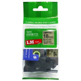 LM Tapes - Premium 3/4" (18mm) Black on Reflective Gold Compatible TZe P-touch Tape for Brother PT-1890, PT1890 Label Maker with FREE Tape Guide Included