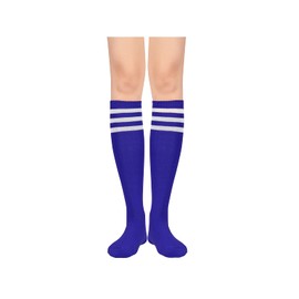 Century Star Calcetines altos hasta la rodilla para mujer, calcetines deportivos de rayas delgadas, calcetines altos para deportes al aire libre, 1 paquete azul y blanco, Talla única