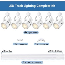 Bravsekai Dimmable LED Track Lighting Heads Kit 4000K Natural White, Energy-Saving PAR20 Track Lights with 6.56FT H Type Track Rails 20W Ceiling Spotlight Fixtures Include 6Pcs LED Bulbs for Shop