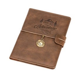 JB Leather Adventure Begins Passport Cover, Brown (Design 2 - Cedar Brown Colour ('and so The Adventure Begins' Quote & Globe Charm))