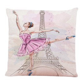 Ofocam Throw Pillow Cover Paris Beautiful Ballerina Posing and Dancing on Eiffel Tower Girl Ballet Dancer Sketch City Decorative Throw Pillow Cushion Case for Home Couch 18 x 18 Inches Pillowcase