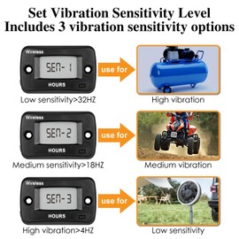Jayron Digital Wireless Hour Meter, Vibration Activation, Programmable Maintenance Reminder, Resettable Job Timer, for Generator Marine ATV Lawnmowers and Devices that Vibrate at Work