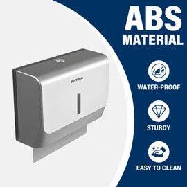 Bertreno Commercial Paper Towel Dispenser Wall Mounted C-fold Hand Towel Dispenser for Bathroom Adhesive Paper Hand Towel Dispenser with Key Lock Silver