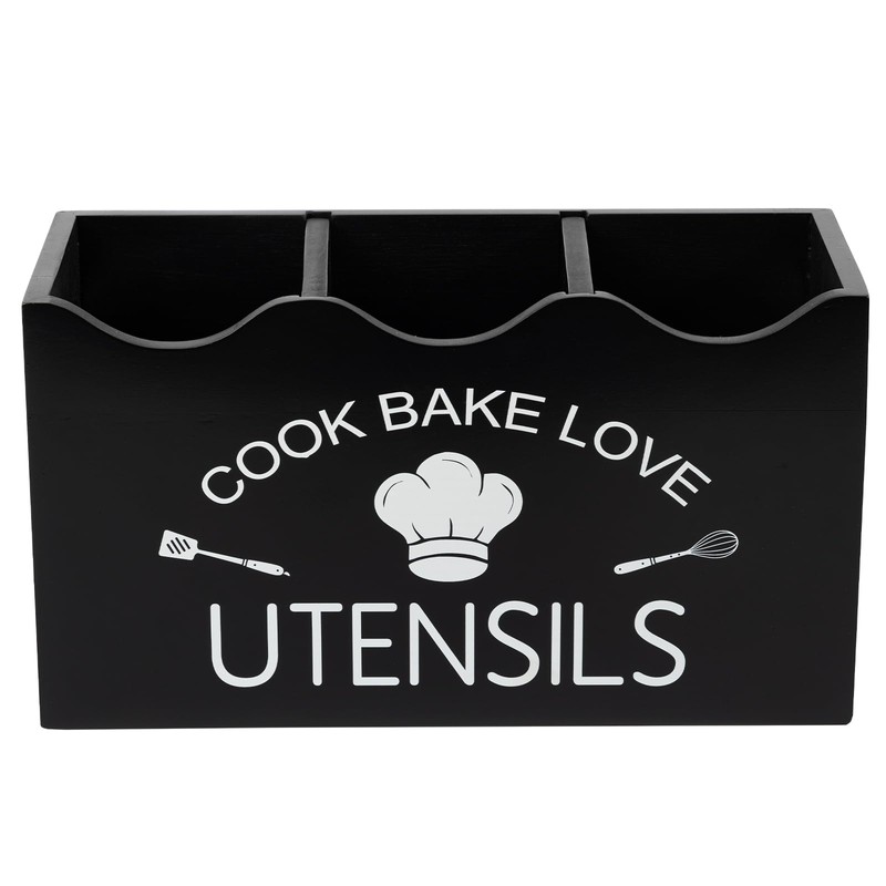 LYRIMEAI Large Utensil Holder for Kitchen Counter, 3 Compartment Solid