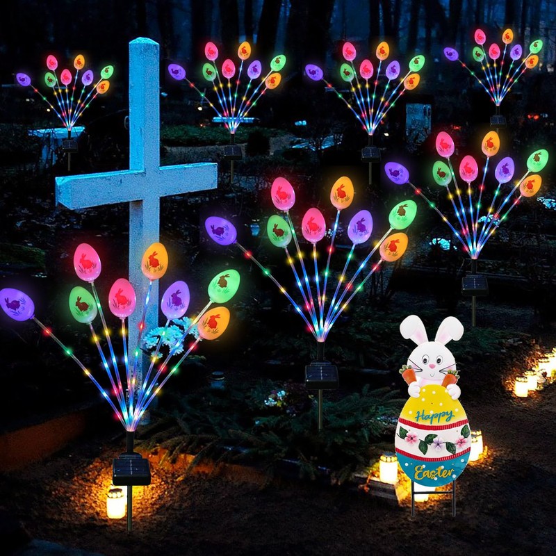 Lmtocs Solar Easter Decorations Outdoor Stake Lights, 2 Packs 16LED
