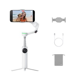 Insta360 Flow 2 Pro White - Foldable AI Smartphone Gimbal, Apple DockKit with 200+ Apps Tracking, Multiplayer Tracking, 360 Degree Pan Tracking, Built-in Tripod/Selfie Stick, Portable Gimbal for