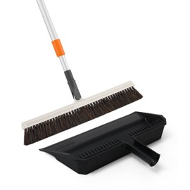 Superio 18" Horse Hair Broom with Telescopic Handle & 16" Black Dustpan with Comb, Rubber Lip & Handle Clip - Floor Cleaning Set for Hardwood & Tile Floors - Gray/Black