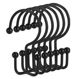 24 Pcs Shower Curtain Hooks, Goowin Shower Curtain Rings, Durable Rust Proof Black Shower Curtain Hooks, Shower Rings for Curtain, Double Glide Shower Curtain Hooks for Shower Curtain Rods, Black