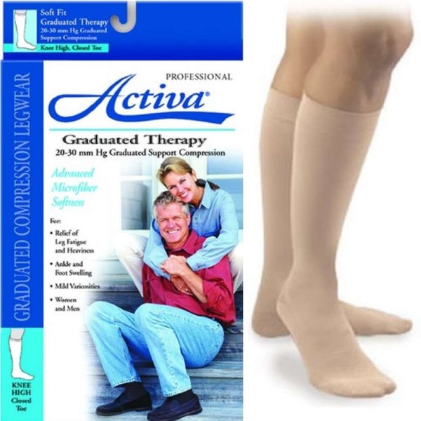 Activa Graduated Therapy 20-30 mmHg Closed Toe Knee High Compression Stockings Beige Regular Small Closed Toe