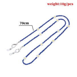 Collar con cadena y correa antipérdida con cuentas de flores y margaritas, Azul / Patchwork, 70 cm