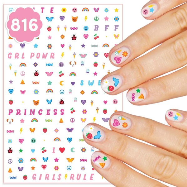 xo, Fetti Kids Nail Stickers - 816 Decals | Birthday Girl Party Favors, DIY Home Activity, Gift, Cute Nail Transfer, Groovy, Princess, Girl Power, Easter Basket
